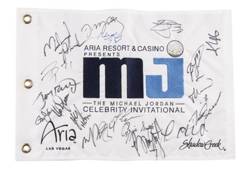 Michael Jordan Celebrity Golf Tournament Flag Signed By (18) Including Gretzky, Phelps, Rice, Clemens, and Lemieux